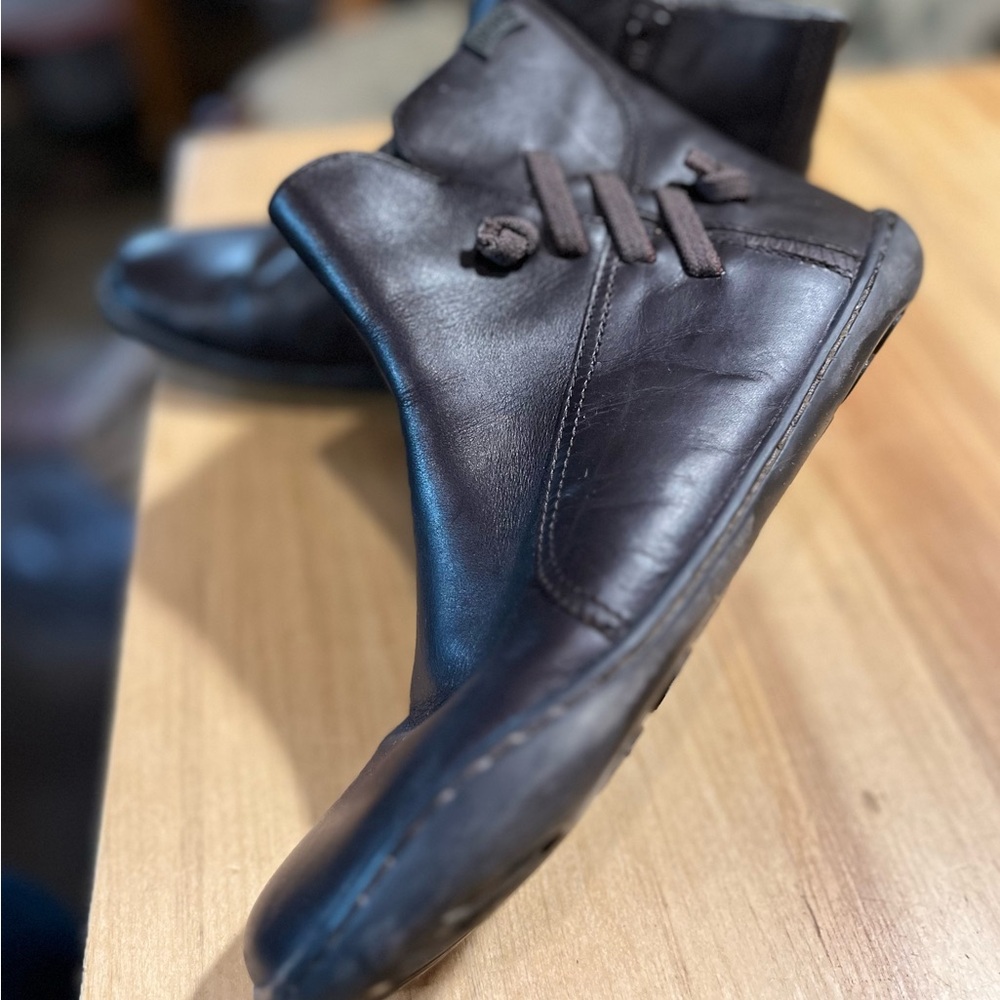 Camper Peu Brown Ankle Boots with Lace Accents